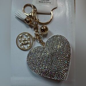 NWT White heart keychain bag charm
